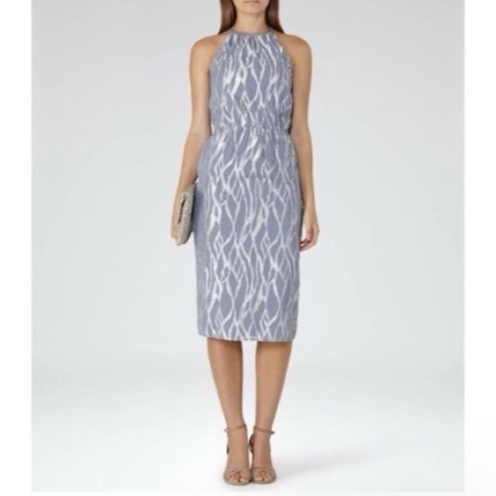 Reiss cocktail dress model name cass size 4 color metallic/silver